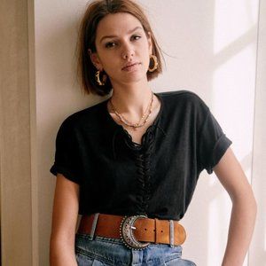 Sezane Ritchie T-Shirt XS 100% Linen. Chic top shirt